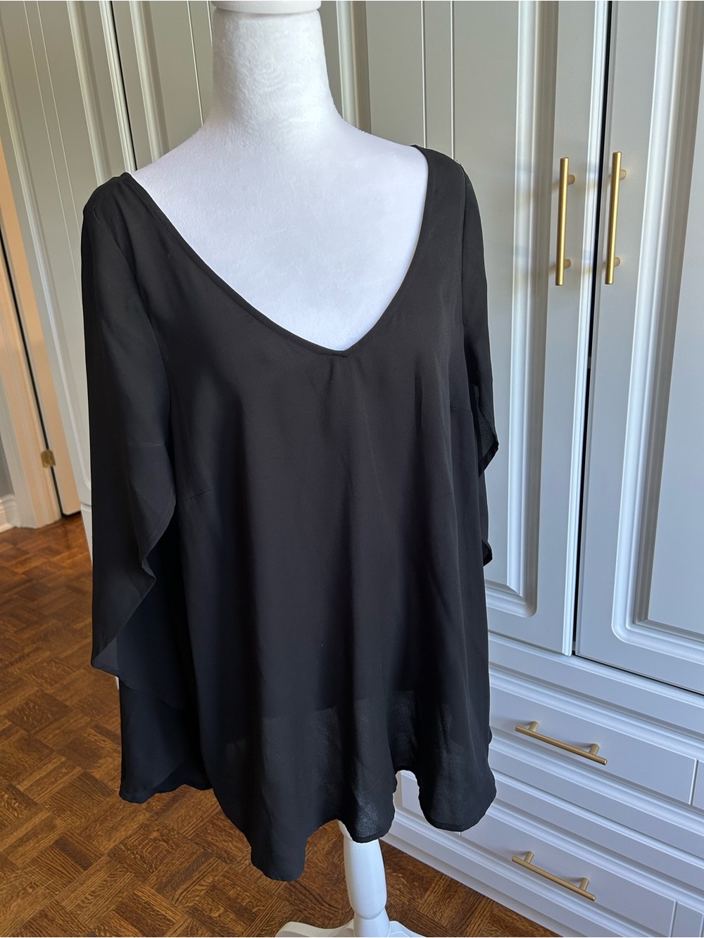 Torrid Black V-Neck Flowing Blouse with Cape-like Back
